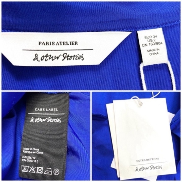 & Other Stories Front Wrap Duo Button Shirt Blouse in Royal Blue Size 2 New - Picture 6 of 9